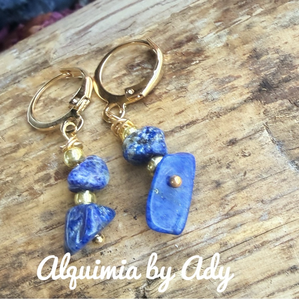 Dainty carefree lapis simple dangle gold earrings